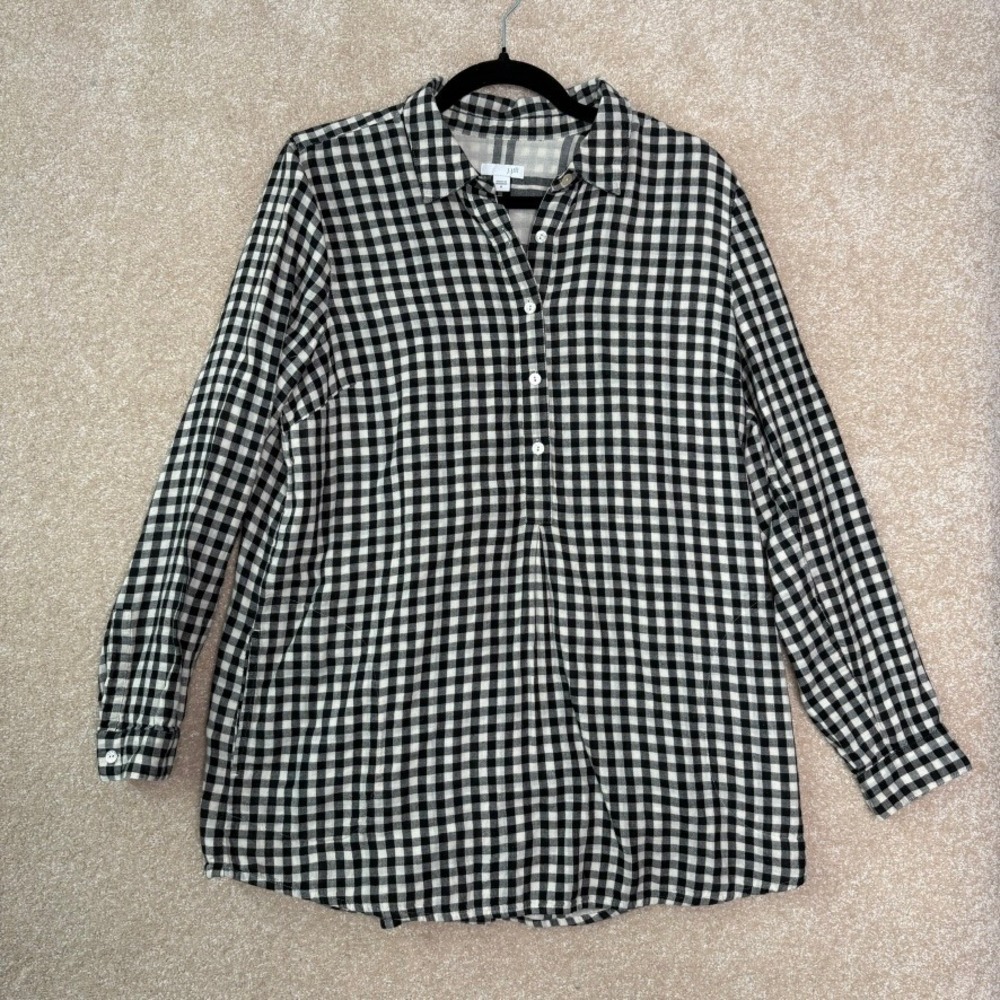 J.JILL 100% Cotton Popover Tunic Top Women's Medium‎ Gingham Check Casual